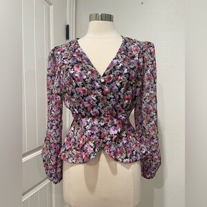 ASTR The Label Black Lilac Floral Blouse Size Small